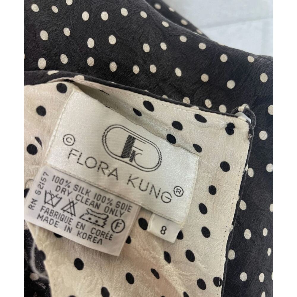 Flora Kung New York 8 100% Silk Polka Dot Dolman Sleeve Dress Black Cream 1980s - Picture 10 of 13